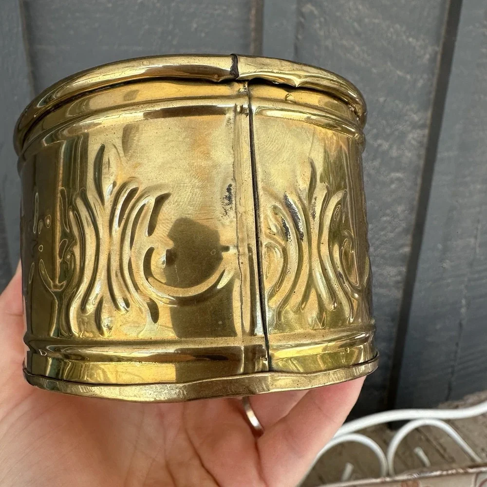 Vintage Brass Oval Planter Embossed Stamped Decorative Pot Ornate India